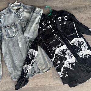 Men's Denim Shirt and Graphic Black Shirt